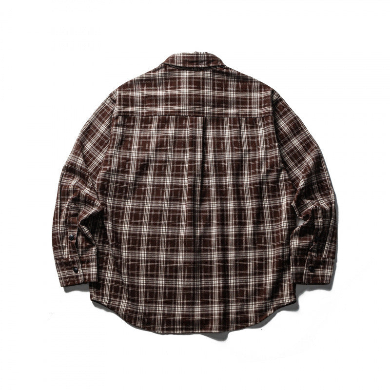 Herren Boxy-Flanell-Überhemd mit Karomuster, durchgehender Knopfleiste und gerundetem Saum Drune