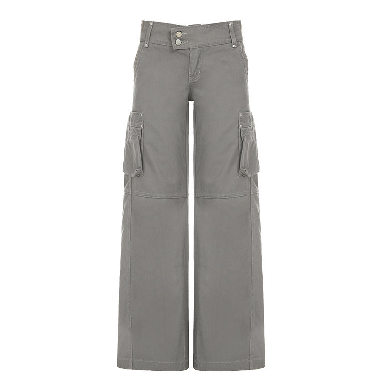 Damen Cargohose mit weitem Bein, hoher Taille und aufgesetzten Klappentaschen Drune