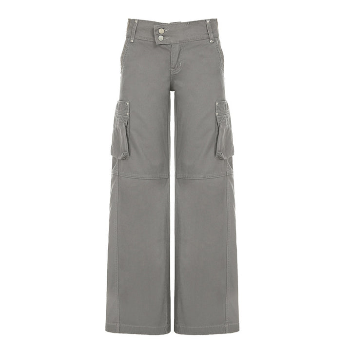 Damen Cargohose mit weitem Bein, hoher Taille und aufgesetzten Klappentaschen Drune