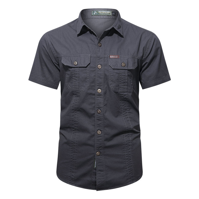 Men's  short-sleeve utility shirt with dual flap chest pockets and reinforced stitching Drune