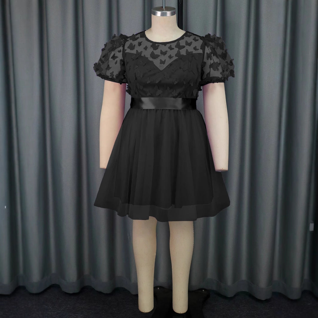 Damen Festliches Kleid mit transparenten Puffärmeln und zarten Schmetterlingsdetails Drune