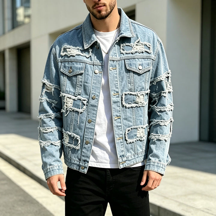 Herren Lässige Destroyed Jeansjacke Drune