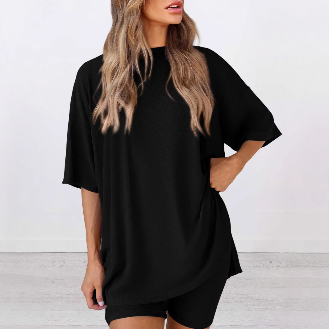 Damen Bequeme Oversized T-Shirt mit Seitenschlitzen Drune