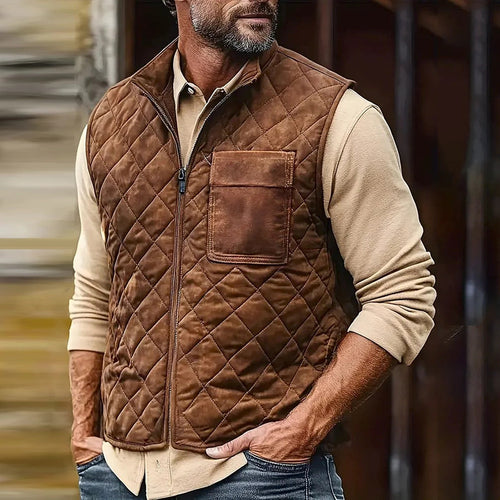 Herren gesteppte Wildlederoptik Weste mit Stehkragen und aufgesetzter Brusttasche Drune