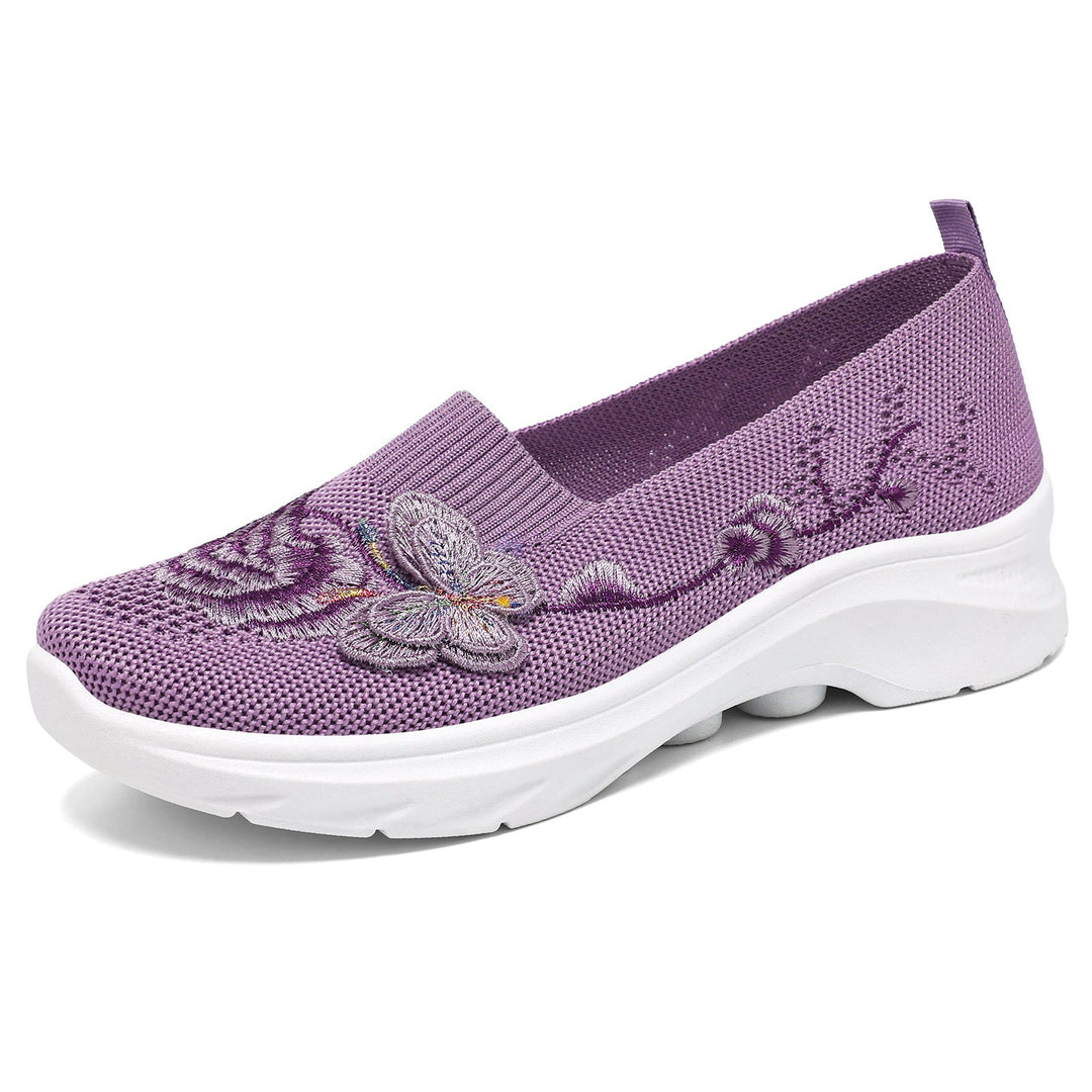Damen Elegante Slip-On Sneakers mit floralen Stickereien Drune