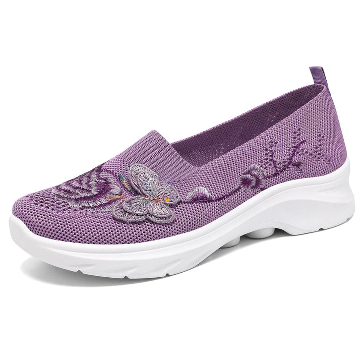 Damen Elegante Slip-On Sneakers mit floralen Stickereien Drune