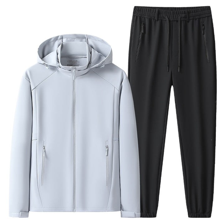 Herren Wetterfester Softshell-Trainingsanzug mit Kapuzen‑Zipjacke, Reißverschluss‑Taschen & konischer Jogginghose Drune