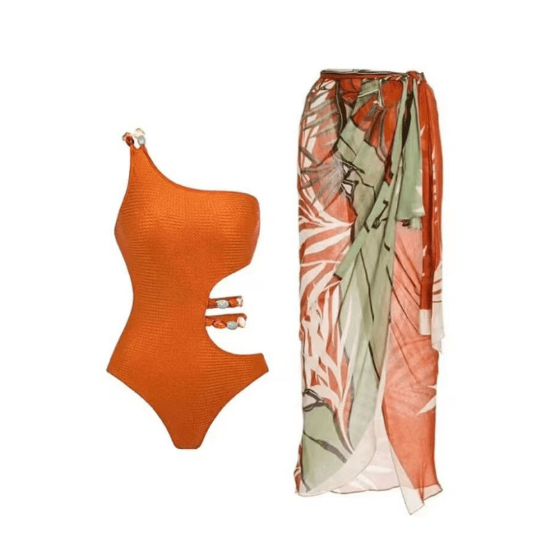 Damen Badeanzug-Set mit asymmetrischem Oberteil und elegantem Sarong Drune