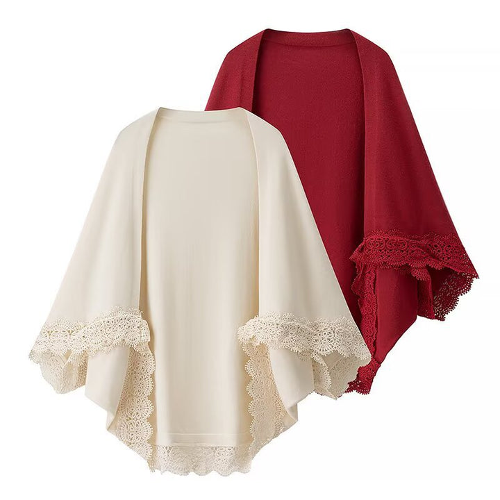 Damen feine Strickjacke mit luftigem Spitzenrand Drune