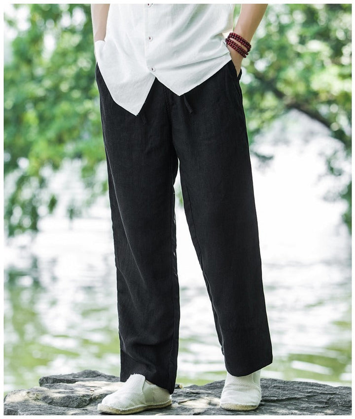 Herren lässige Leinenhose mit elastischem Bund und praktischen Seitentaschen Drune