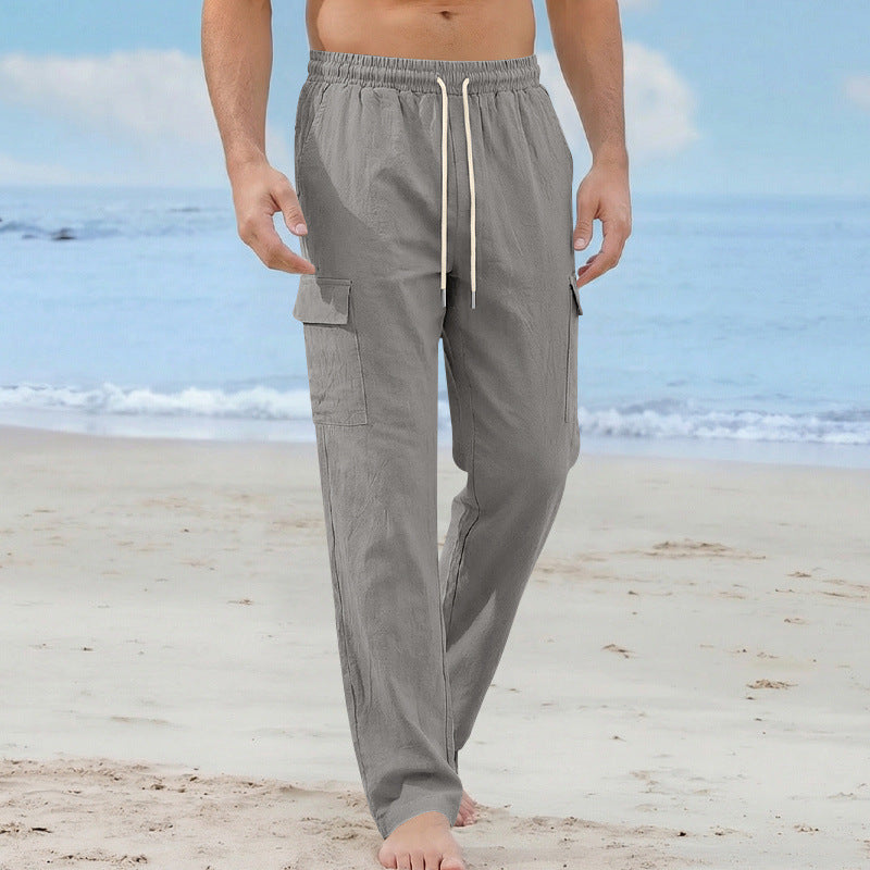 Herren Cargo-Strandhose aus Leinenmix mit elastischem Bund und Kordelzug Drune