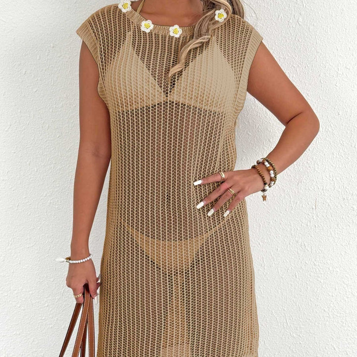 Damen luftiger Netzstrandkleid mit Fransen Drune