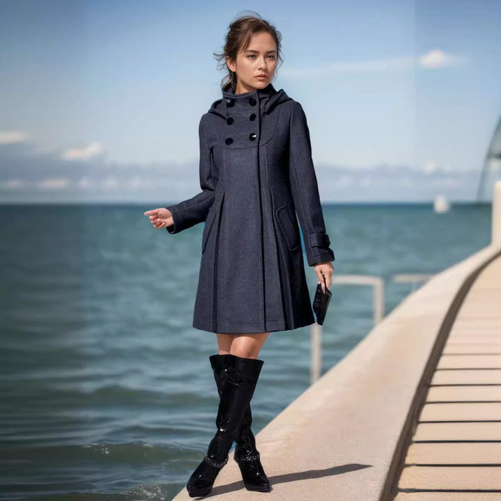 Damen eleganter Wollmantel mit modernem Kragen und praktischen Taschen Drune