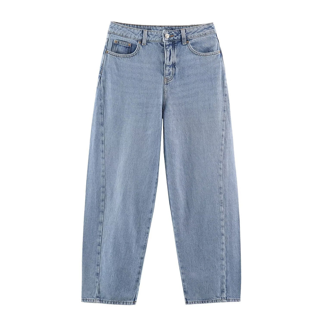 Damen Hochtaillierte weite Jeans mit geradem Bein und Cropped-Länge Drune