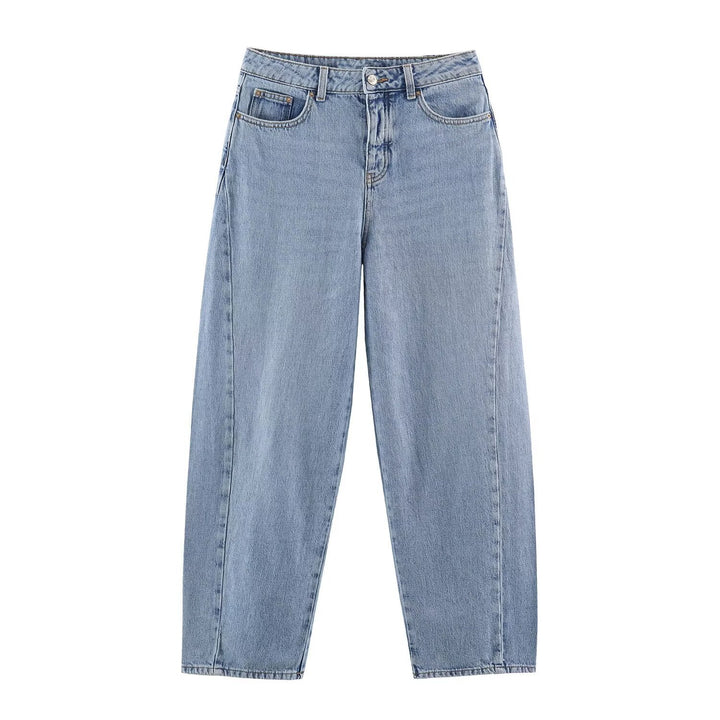 Damen Hochtaillierte weite Jeans mit geradem Bein und Cropped-Länge Drune