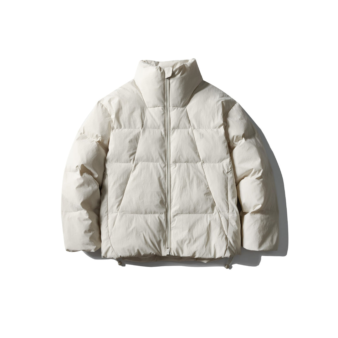 Unisex Kurz geschnittene quadratische Stepp‑Pufferjacke mit hohem Funnel‑Kragen und verstellbarem Saum Drune