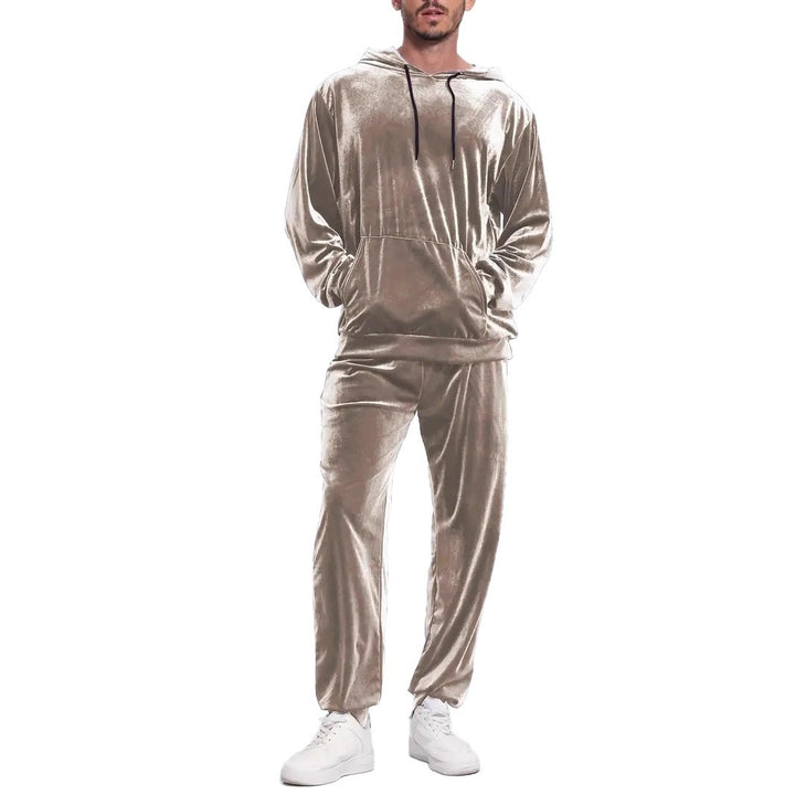 Herren nan Velours-Freizeitanzug mit Kapuzenpullover und lässiger Jogginghose Drune
