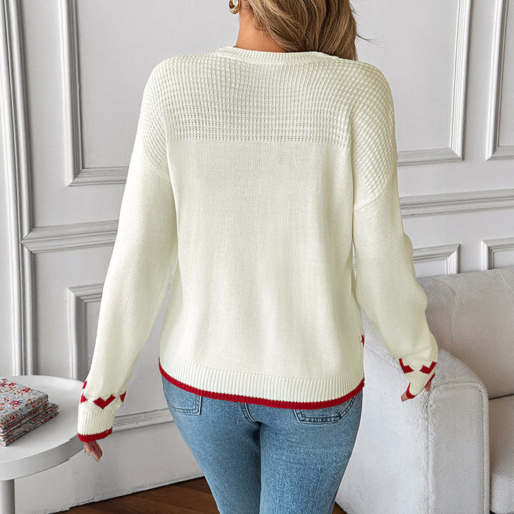 Damen Pullover mit Herzmuster und farblich abgesetzten Details Drune