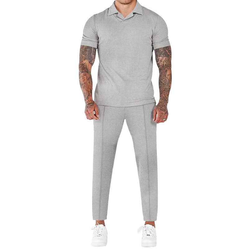 Herren elegantes Kurzarm-Hemd- und Hose-Set mit strukturiertem Design und komfortabler Passform Drune