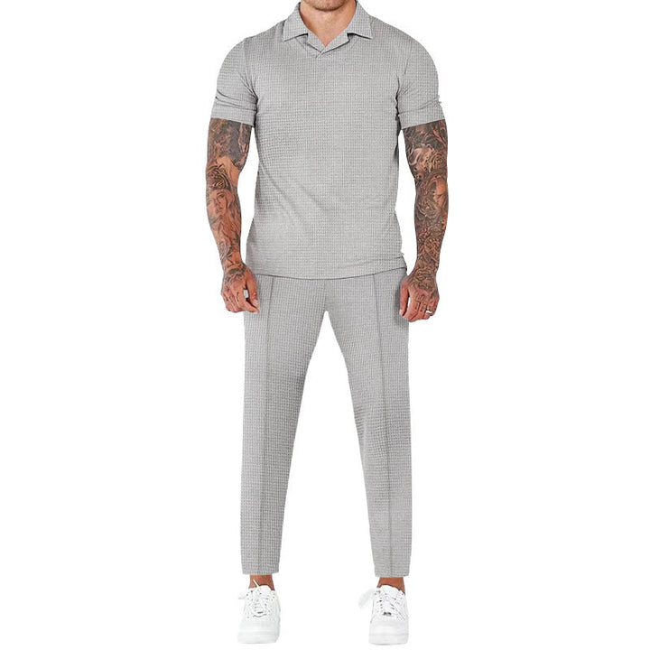 Herren elegantes Kurzarm-Hemd- und Hose-Set mit strukturiertem Design und komfortabler Passform Drune