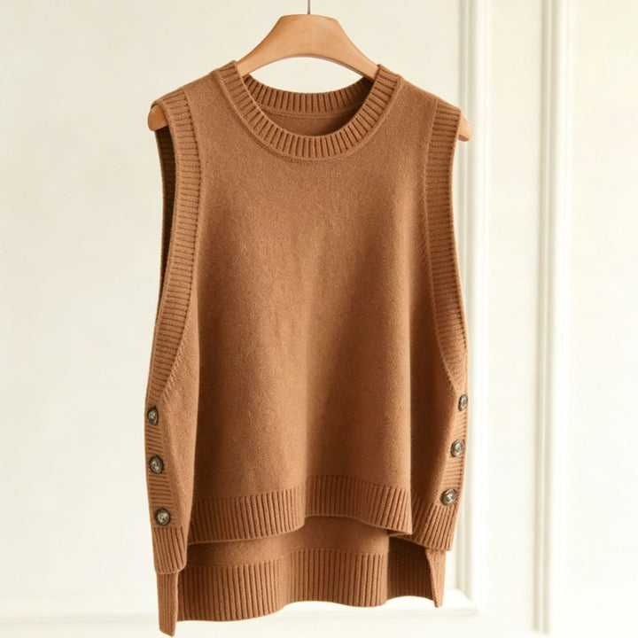 Damen Strickweste mit seitlichen Knopfleisten und Rundhalsausschnitt Drune