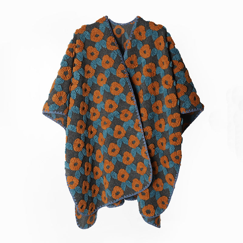 Damen Strukturierter Bouclé-Capeponcho mit floraler 3D-Textur Drune