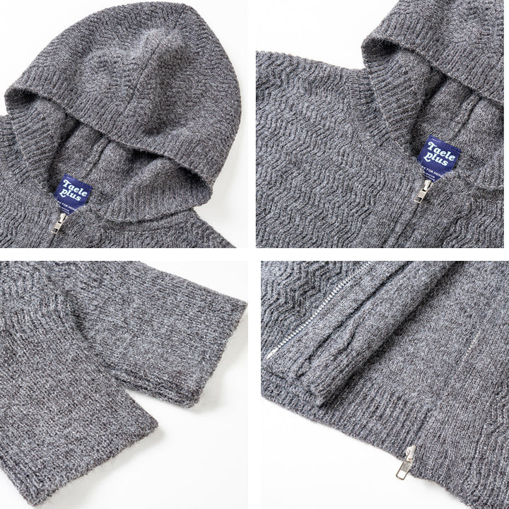 Unisex Strick-Kapuzenjacke mit Strukturmuster und durchgehendem Reißverschluss Drune