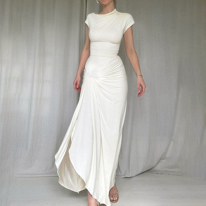 Damen Elegantes Langarm-Maxikleid mit hohem Schlitz Drune