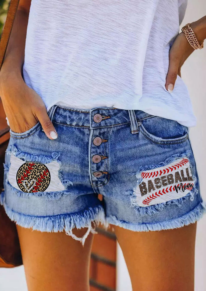 Damen Jeans-Shorts mit Vintage-Style und flaggenmotivierten Applikationen Drune
