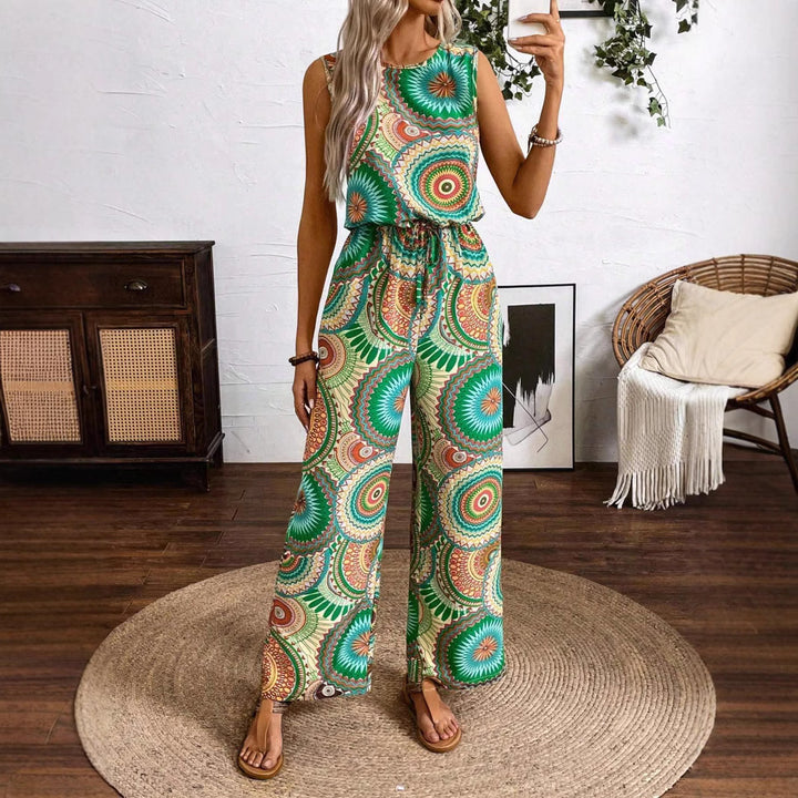 Damen lässiger Jumpsuit mit auffälligem Musterdetail und elastischem Bund Drune