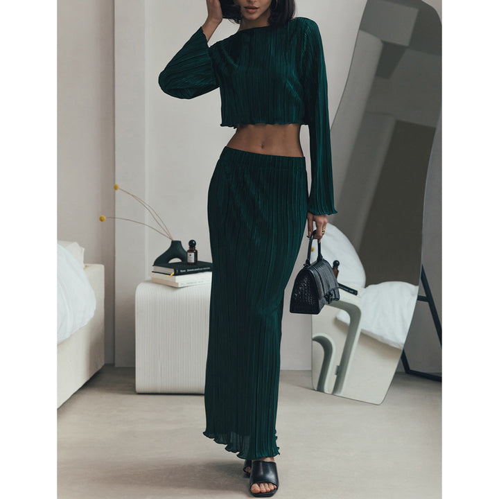 Damen Plissiertes Zweiteiler-Set mit langem Rock und cropped Oberteil Drune