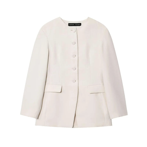 Damen nan taillierte Blazerjacke mit Rundhalsausschnitt, verdeckter Knopfleiste und Pattentaschen Drune
