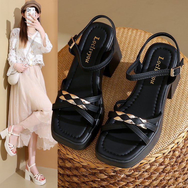 Damen modische Plateau-Sandalen mit verstellbarem Riemendesign und eleganter Schnalle Drune
