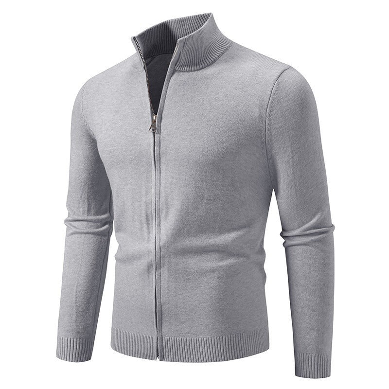 Herren nan schmal geschnittene Reißverschluss-Strickjacke mit geripptem Stehkragen und feinem Baumwollmix Drune