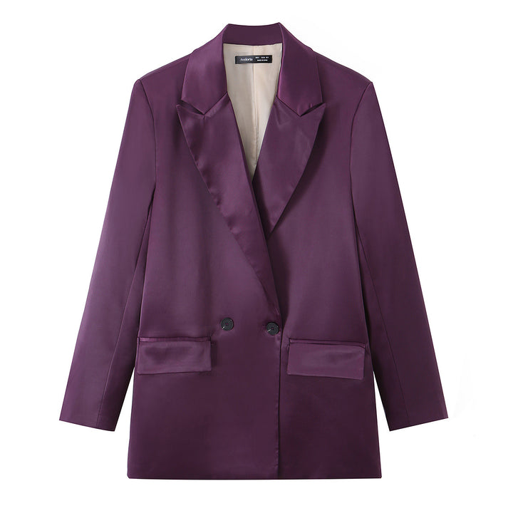 Damen Eleganter Satin-Blazer im Oversized-Look mit Schalkragen und Pattentaschen Drune