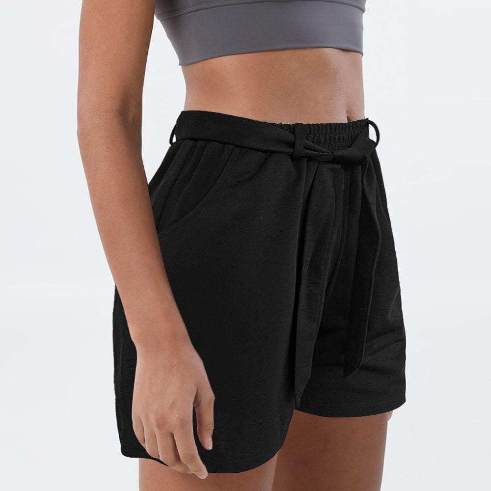 Damen Sportliche Shorts mit hohem Taillenbund und dekorativem Bindegürtel Drune