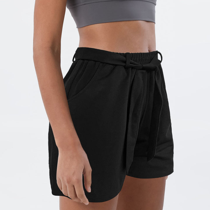 Damen Sportliche Shorts mit hohem Taillenbund und dekorativem Bindegürtel Drune