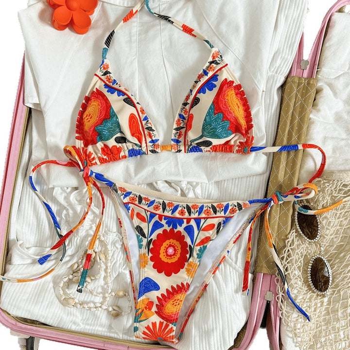Damen Triangel-Bikini mit floralen Mustern und hochwertigen Bindebändern Drune