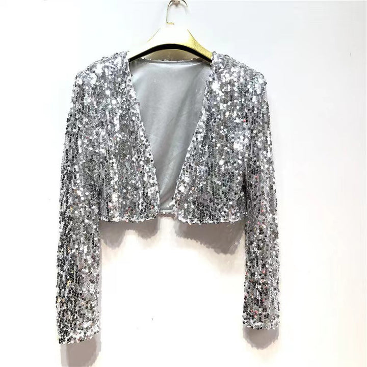 Damen Glitzernde Paillettenjacke mit langem Arm und offenem Schnitt Drune