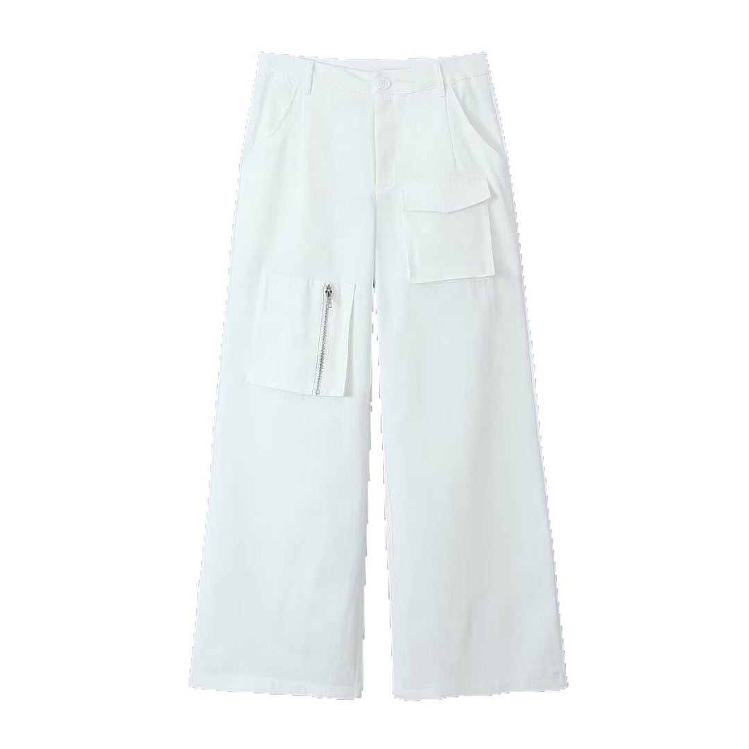 Damen Weite Cargo-Hose mit hoher Taille und Utility-Taschen Drune