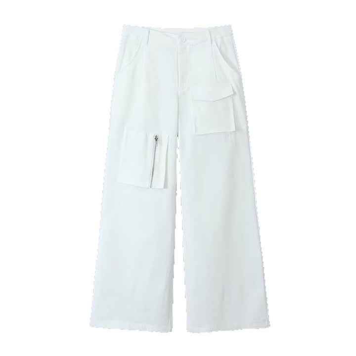 Damen Weite Cargo-Hose mit hoher Taille und Utility-Taschen Drune
