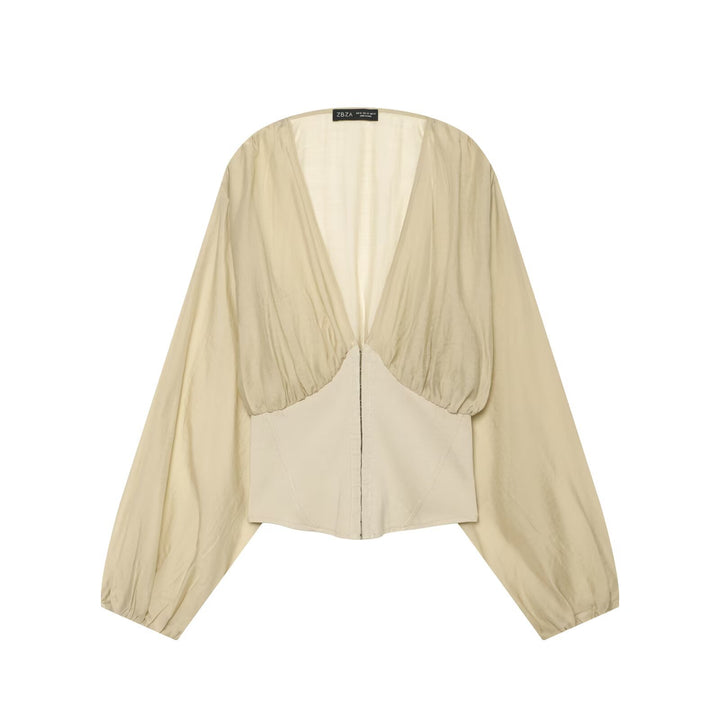 Damen Kurzes Bolero-Blouson mit tiefem V‑Ausschnitt, geraffter Passe und Ballonärmeln Drune
