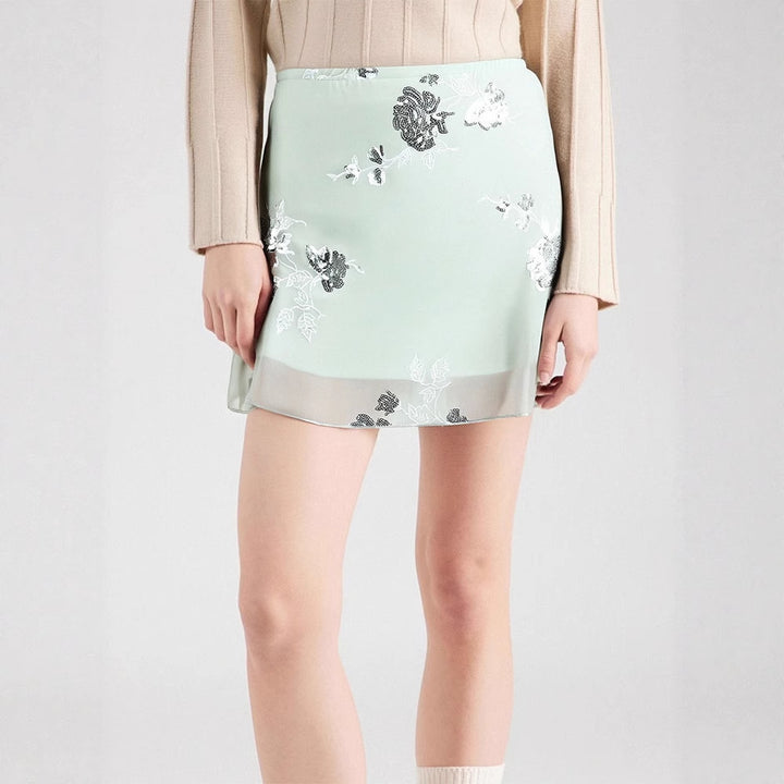 Damen transparenter Rock mit floralem Design und glitzernden Akzenten Drune