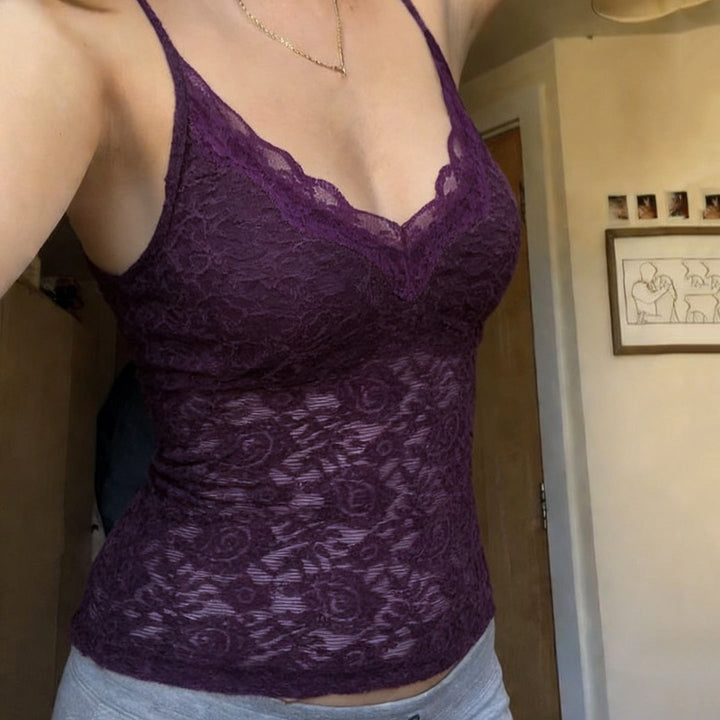 Damen Spitzen-Cami-Top mit verstellbaren Trägern und V-Ausschnitt Drune