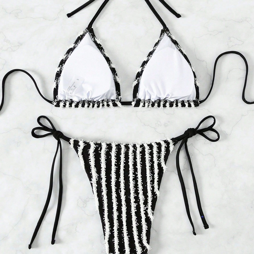 Damen Triangel-Bikini mit auffälligem Streifenmuster Drune