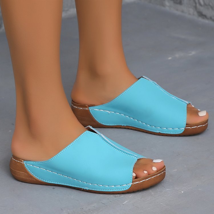 Damen Offene Komfort‑Mules mit gepolstertem Fußbett und Korkoptik‑Plateau Drune