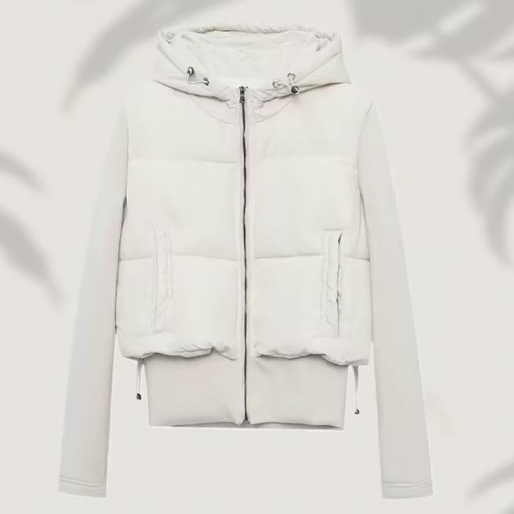 Damen Kurz geschnittene Hybrid-Steppjacke mit Kapuze, Rippbündchen und Tunnelzug Drune