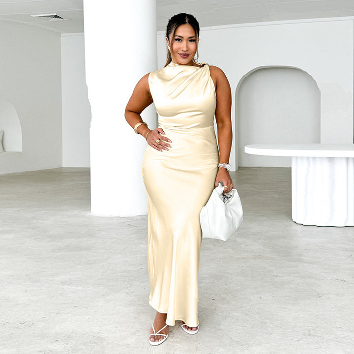 Damen Elegantes, figurbetontes Abendkleid mit asymmetrischem Ausschnitt und Skulpturalem Design Drune