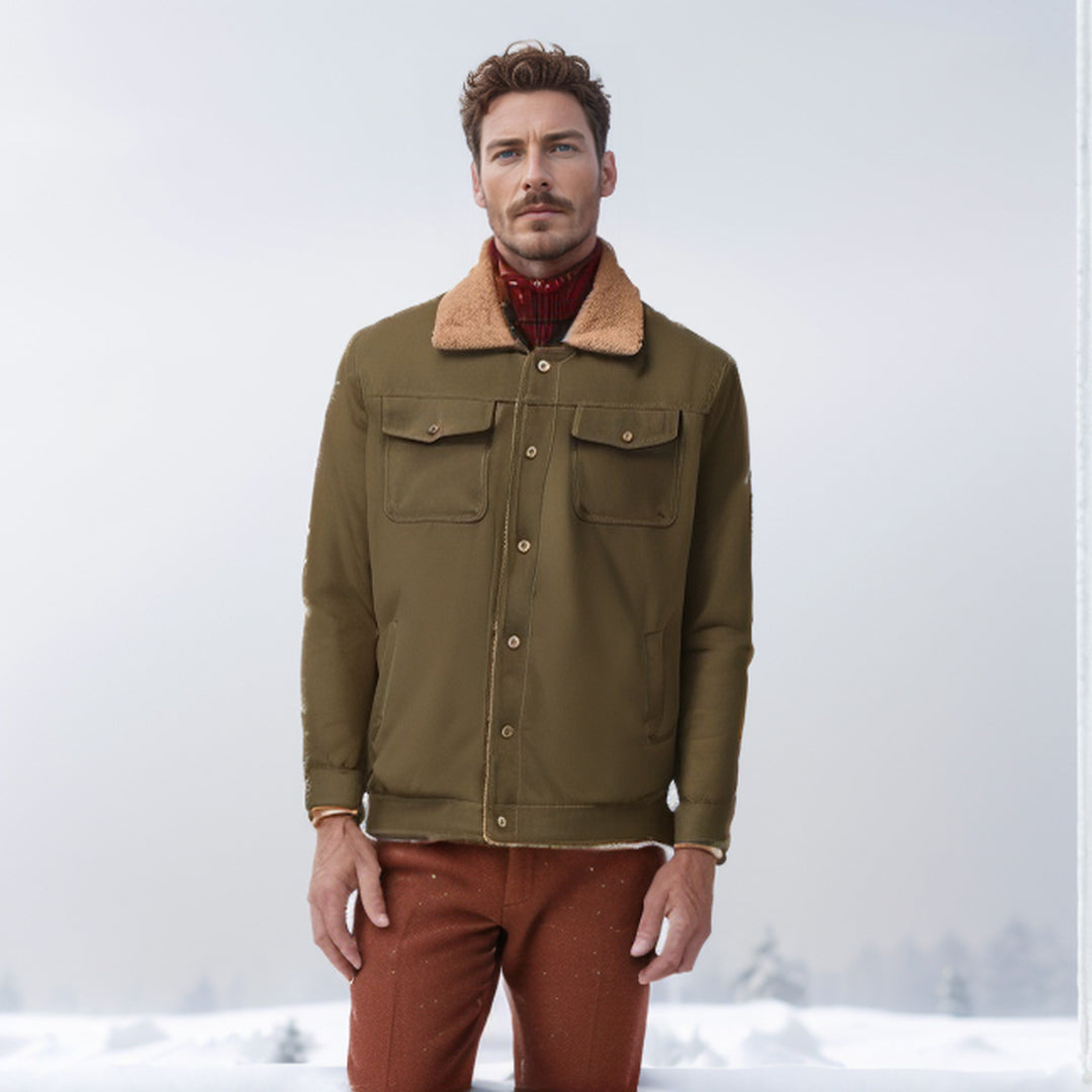 Herren Workwear-Jacke mit Teddykragen und Druckknopfleiste Drune