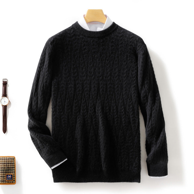 Herren gehobener Zopfstrickpullover mit Rundhals und Merino‑Mischung Drune